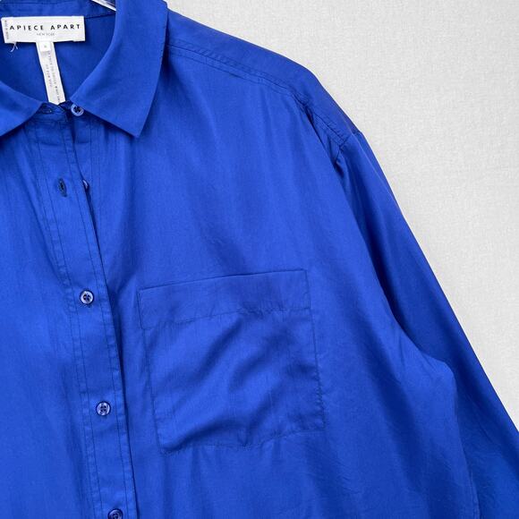 APIECE APART Oversize Button Down Shirt Womens Small Ceru Blue Silk Long Sleeve - Picture 13 of 16